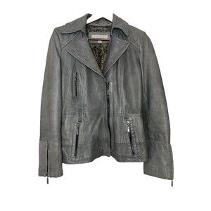 MARC NEW YORK  ANDREW MARC Womens Small Gray Moto Leather Jacket Zipper Chic